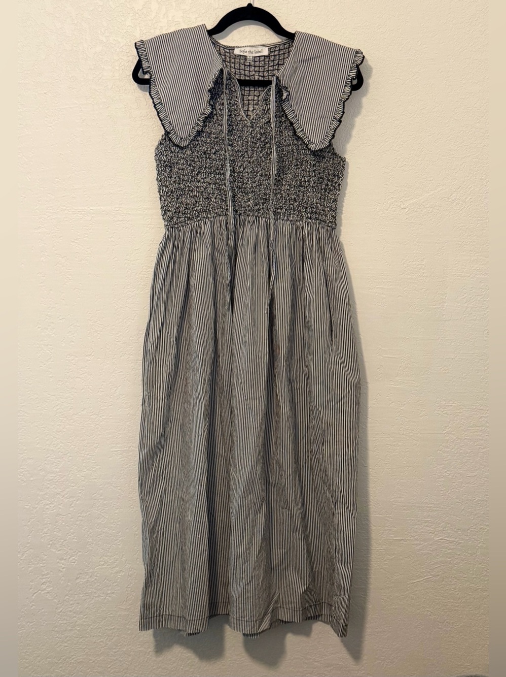 Smocked Midi Dress with Oversized Collar - Rails